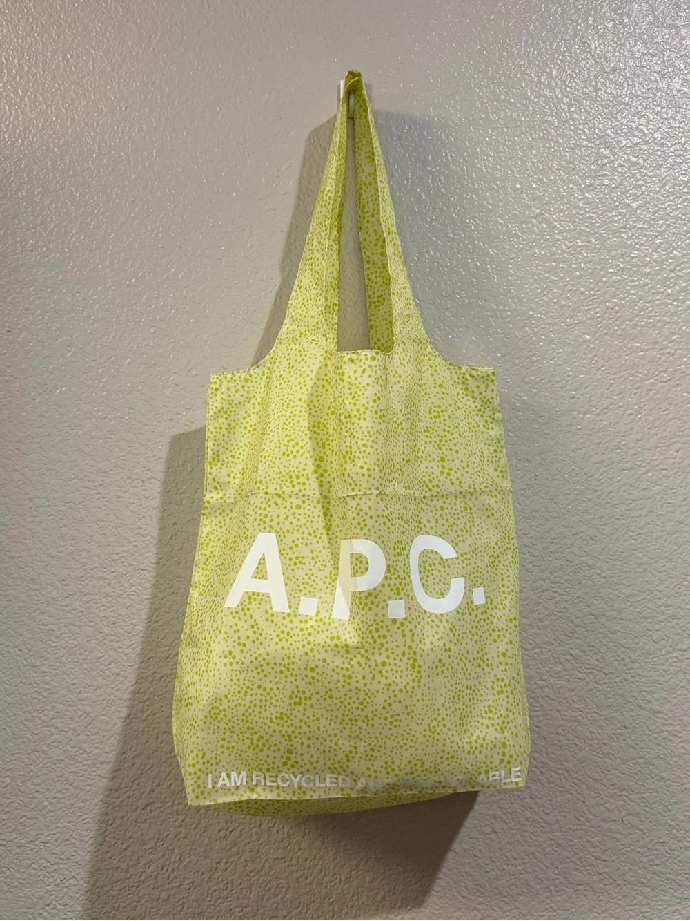 A.P.C. Lime Green Printed Tote with White Logo